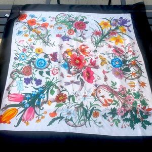 Gucci Flora Snake Print Silk Scarf